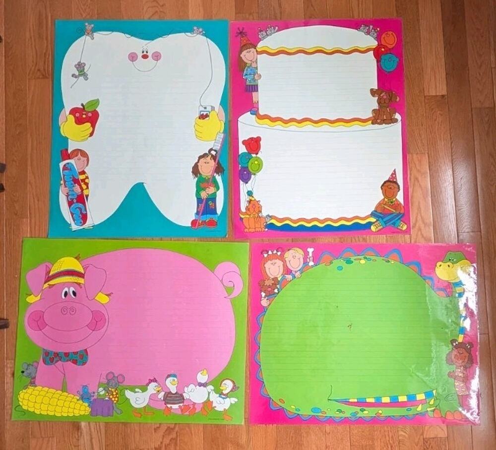 Vintage Carson Dellosa Bulletin Board Multiuse Charts Pig, Dino, Tooth, & Cake
